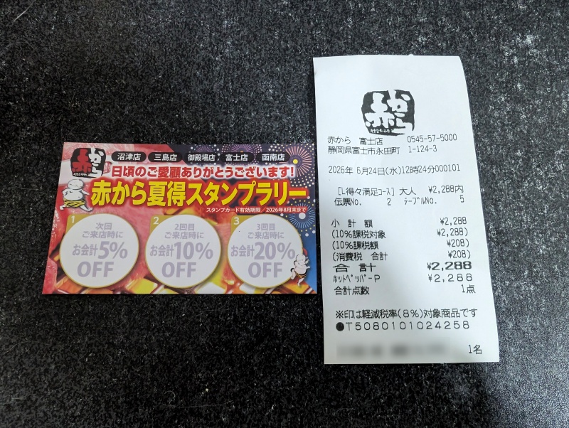 赤から富士店のレシート